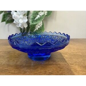 Vintage Indiana Glass Cobalt Blue Wexford Pedestal Bowl Starburst Compote